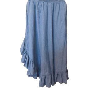 Vintage Druthers Ruffle Western Cowgirl Country Prairie Chambray Skirt READ
